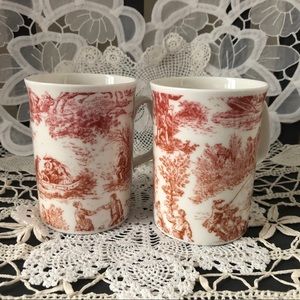 Set of Two “Rose of England” Rose/Rust Color Toile Bone China Mugs